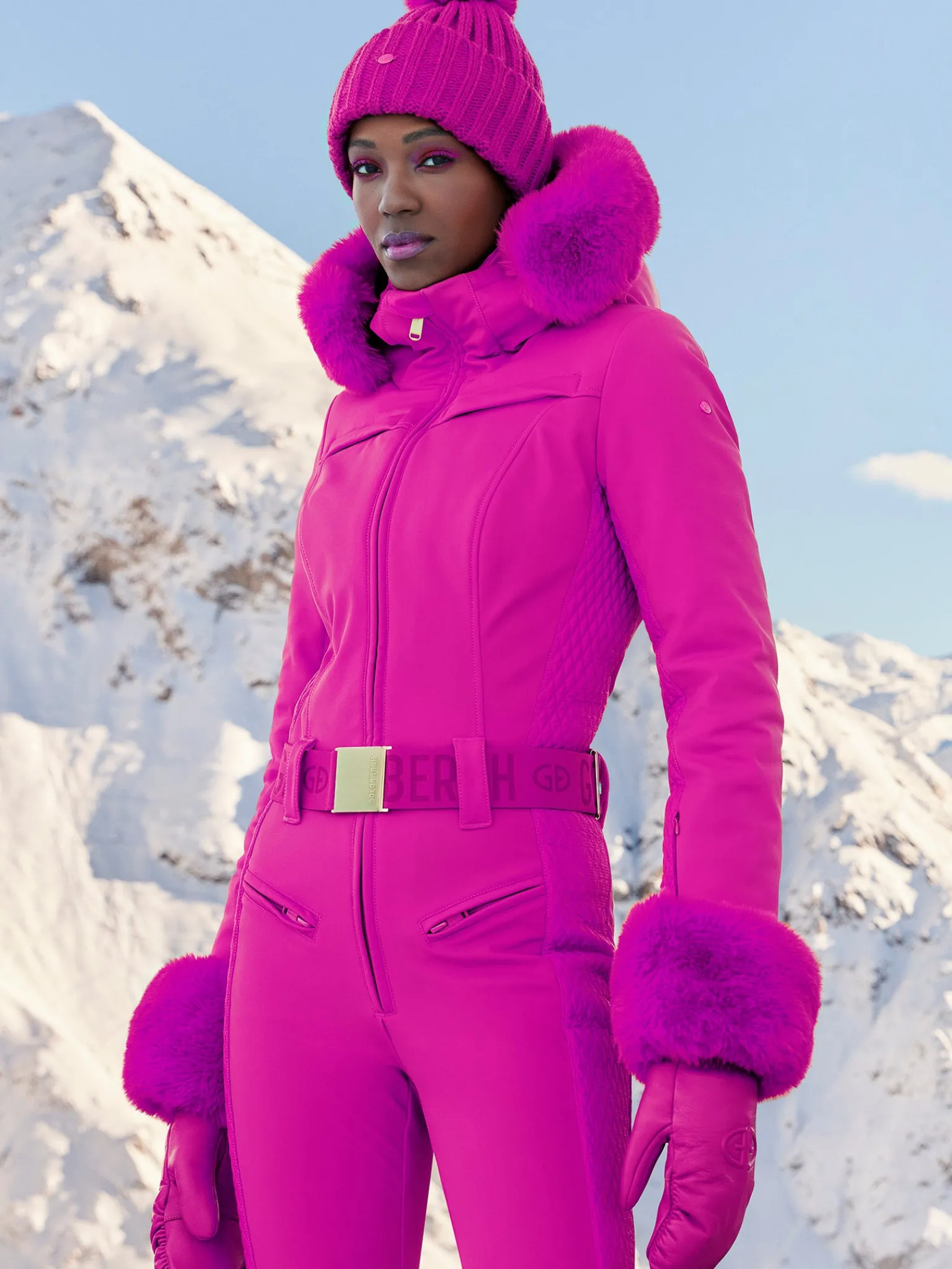 Ski Pakken-Goldbergh ANGELE FAUX BORDER Ski Suit passion pink