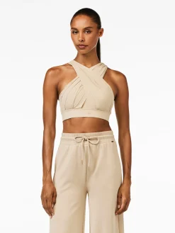 Sportbeha'S & Tops|Longsleeves & T-Shirts-Goldbergh DRAPE Bra white sand