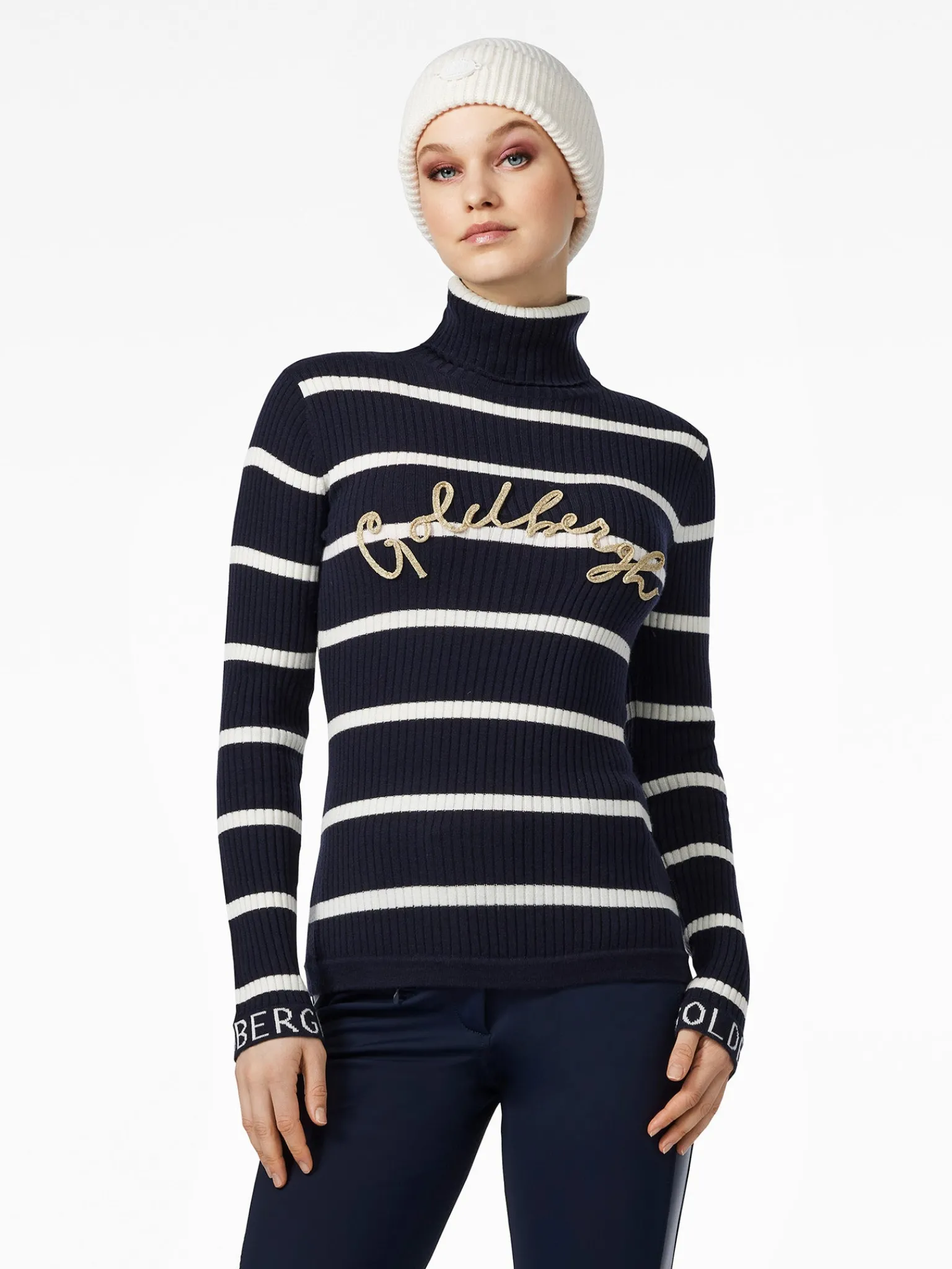 Longsleeves And T-Shirts|Sweaters & Hoodies-Goldbergh MIMI Long Sleeve Knit Sweater breton stripe blue/cream